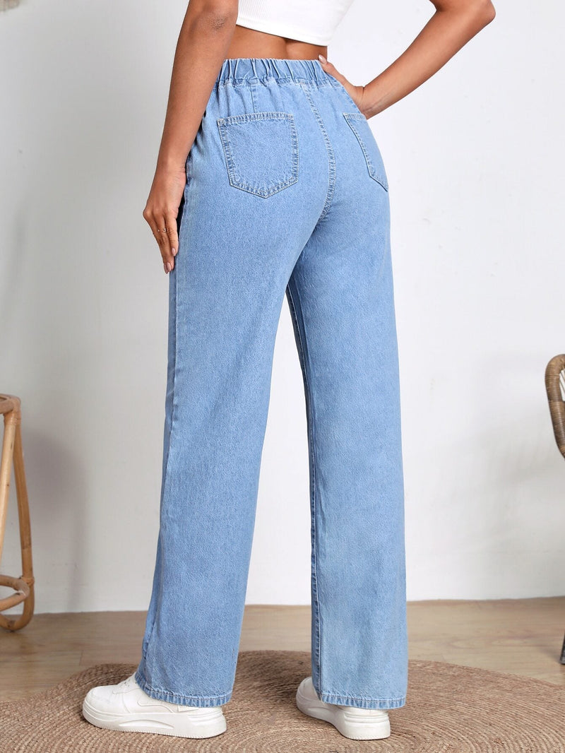 Frenchy Jeans de pierna recta de cintura elastica