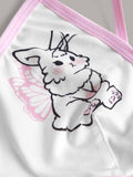 ROMWE Kawaii Sujetador con estampado de dibujos animados unido en contraste con tira cruzada