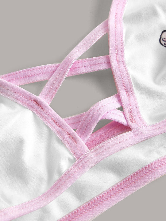 ROMWE Kawaii Sujetador con estampado de dibujos animados unido en contraste con tira cruzada