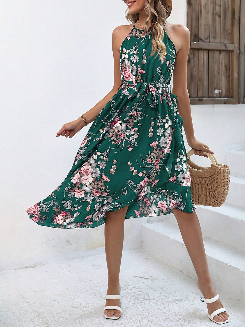 VCAY Vestido halter con estampado floral