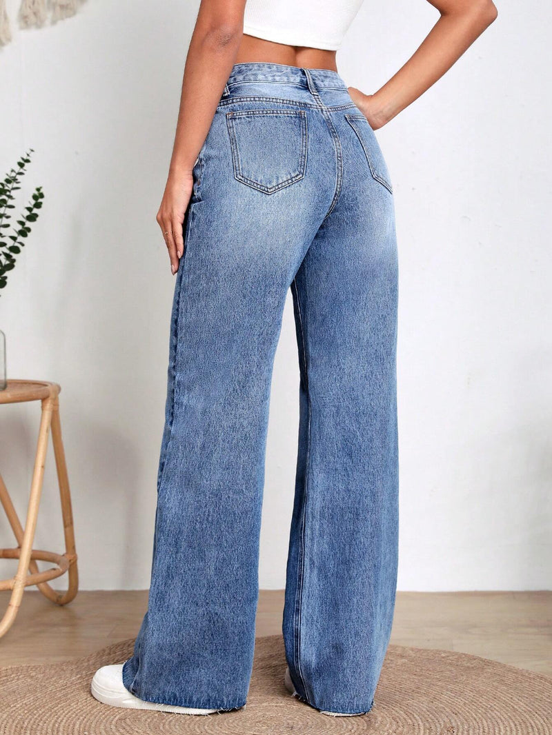 Frenchy Jeans con bolsillo oblicuo de pierna ancha