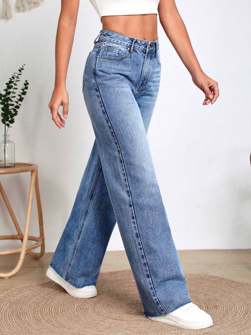 Frenchy Jeans con bolsillo oblicuo de pierna ancha