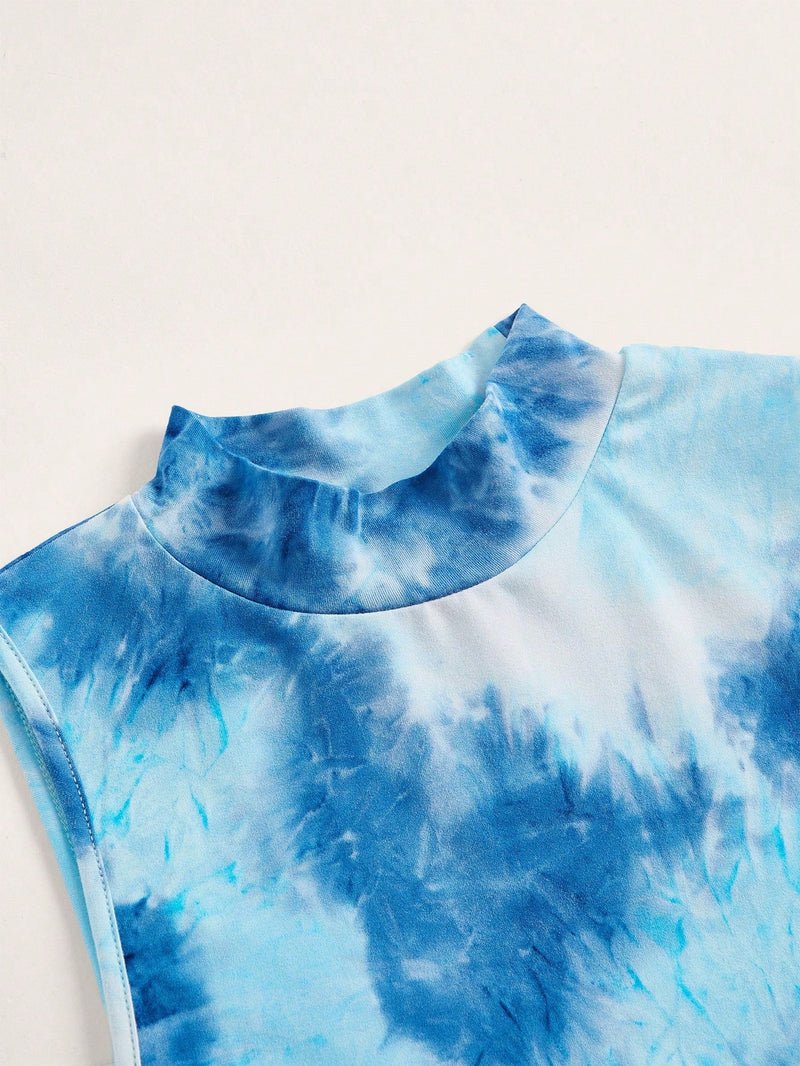 ROMWE PUNK Vestido de tie dye de cuello alto bajo con abertura