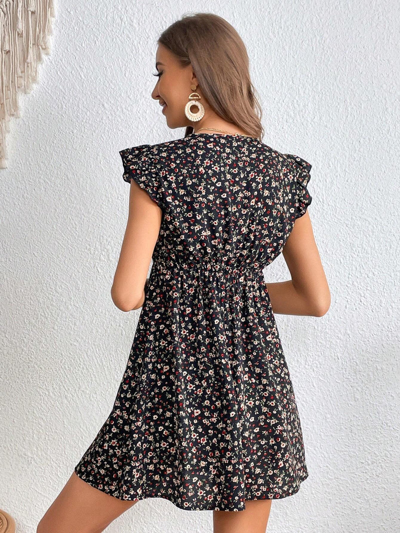 Vestido con ribete de volantes con estampado floral