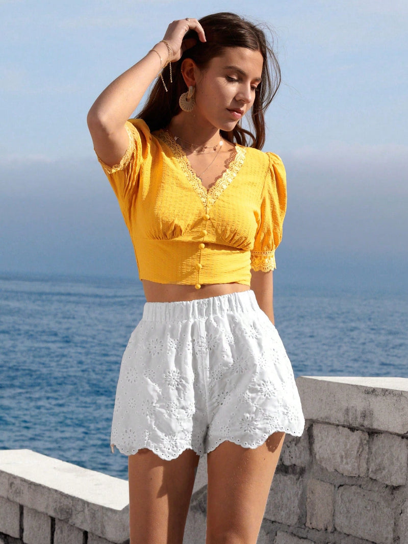 VCAY Shorts schiffy unicolor ribete en abanico