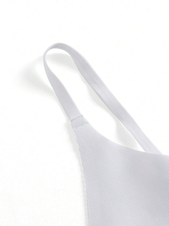 Leisure Sujetadores monocromaticos de alta elasticidad sin costuras diseno acanalado livianos y comodos-Blanco