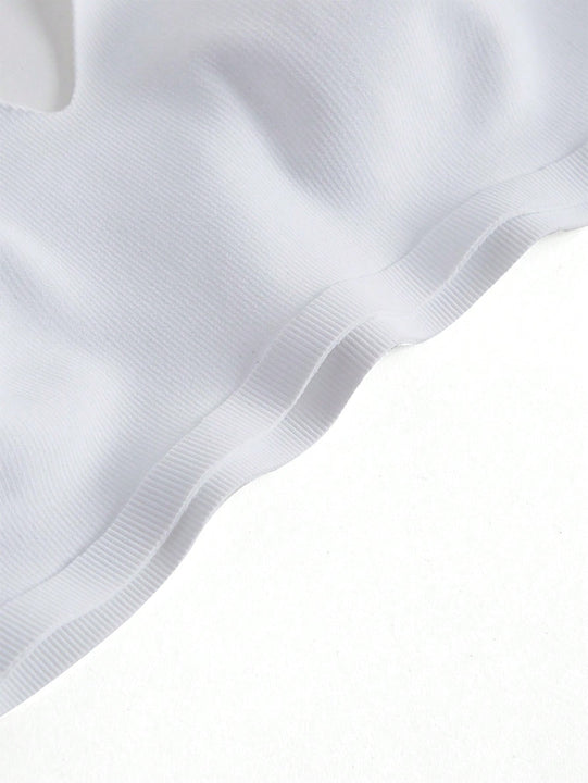 Leisure Sujetadores monocromaticos de alta elasticidad sin costuras diseno acanalado livianos y comodos-Blanco