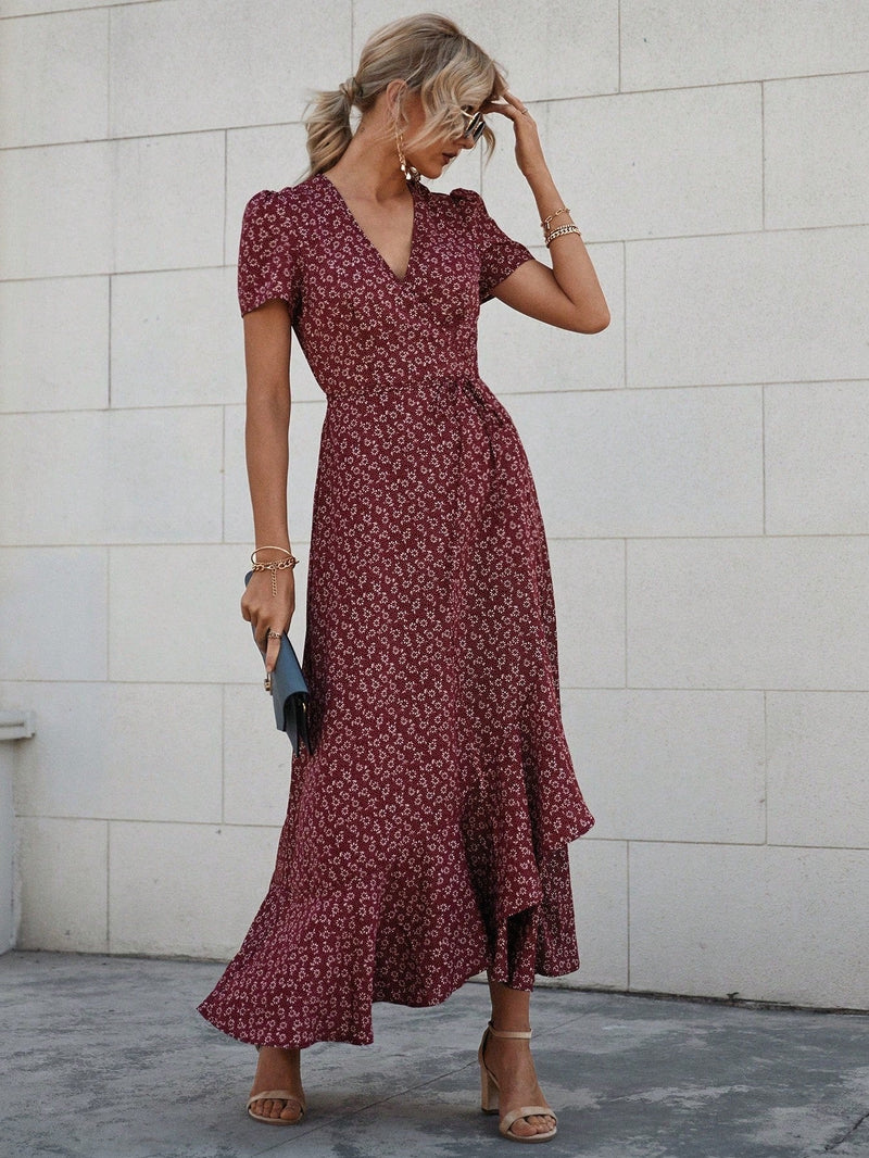 LUNE Vestido con cinturon con estampado floral bajo con fruncido