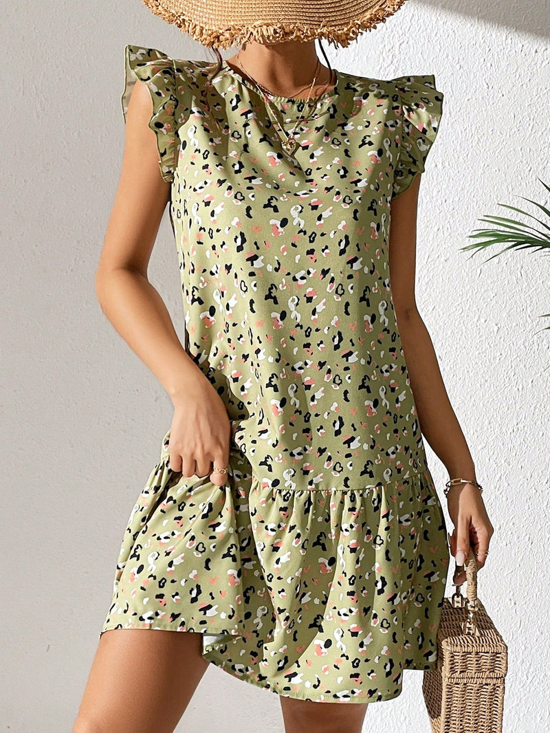 VCAY Vestido smock con estampado bajo con fruncido