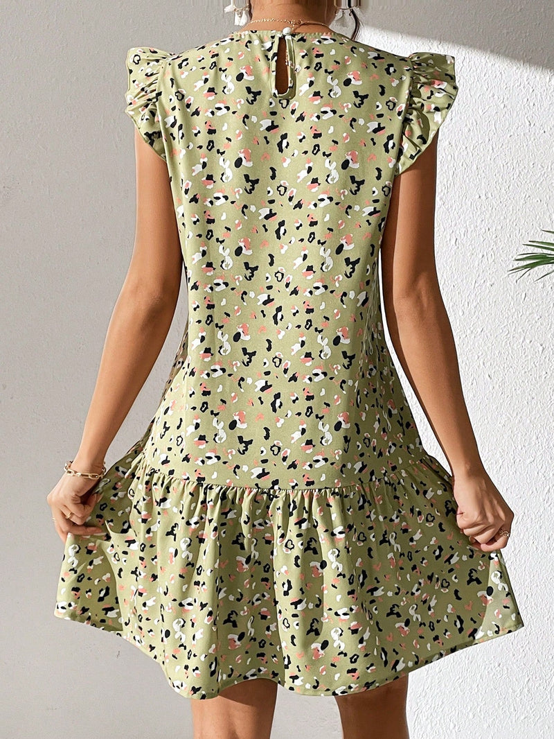 VCAY Vestido smock con estampado bajo con fruncido