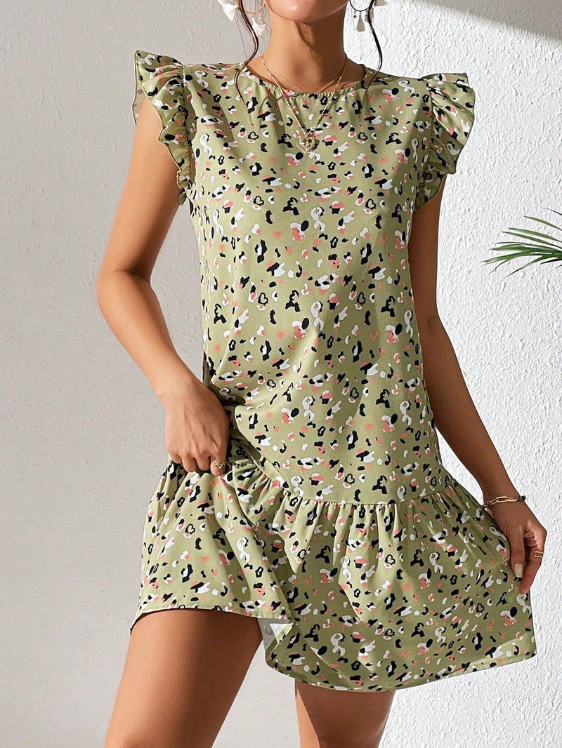 VCAY Vestido smock con estampado bajo con fruncido