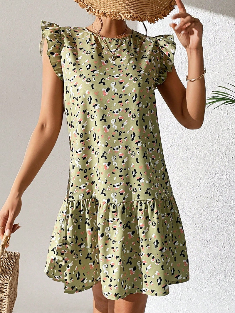 VCAY Vestido smock con estampado bajo con fruncido