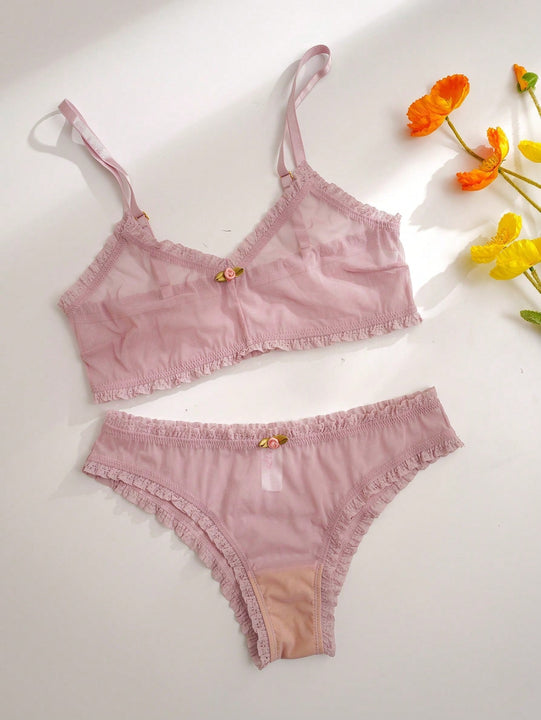 Set de lenceria ribete fruncido de malla