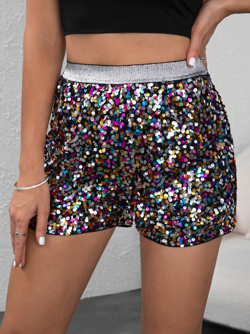 BAE Shorts con lentejuelas con cinta en contraste cintura