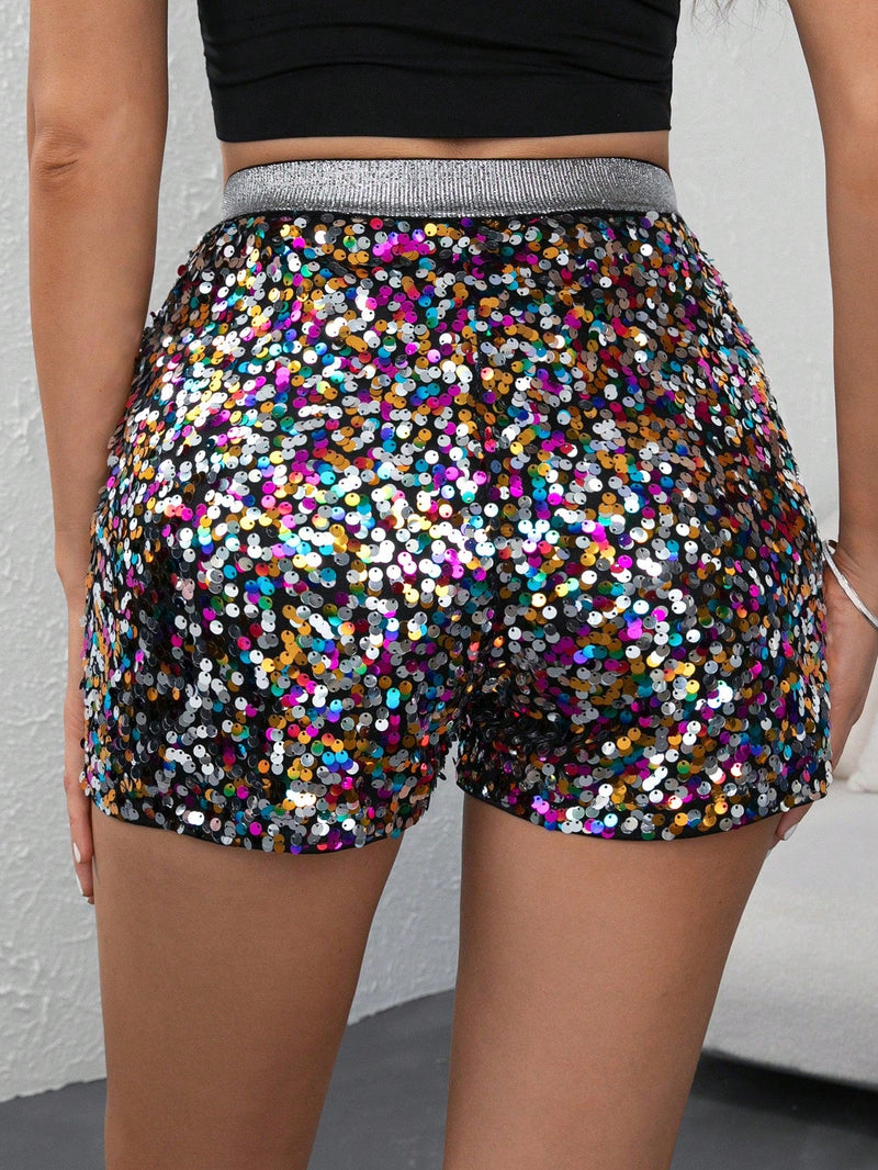 BAE Shorts con lentejuelas con cinta en contraste cintura