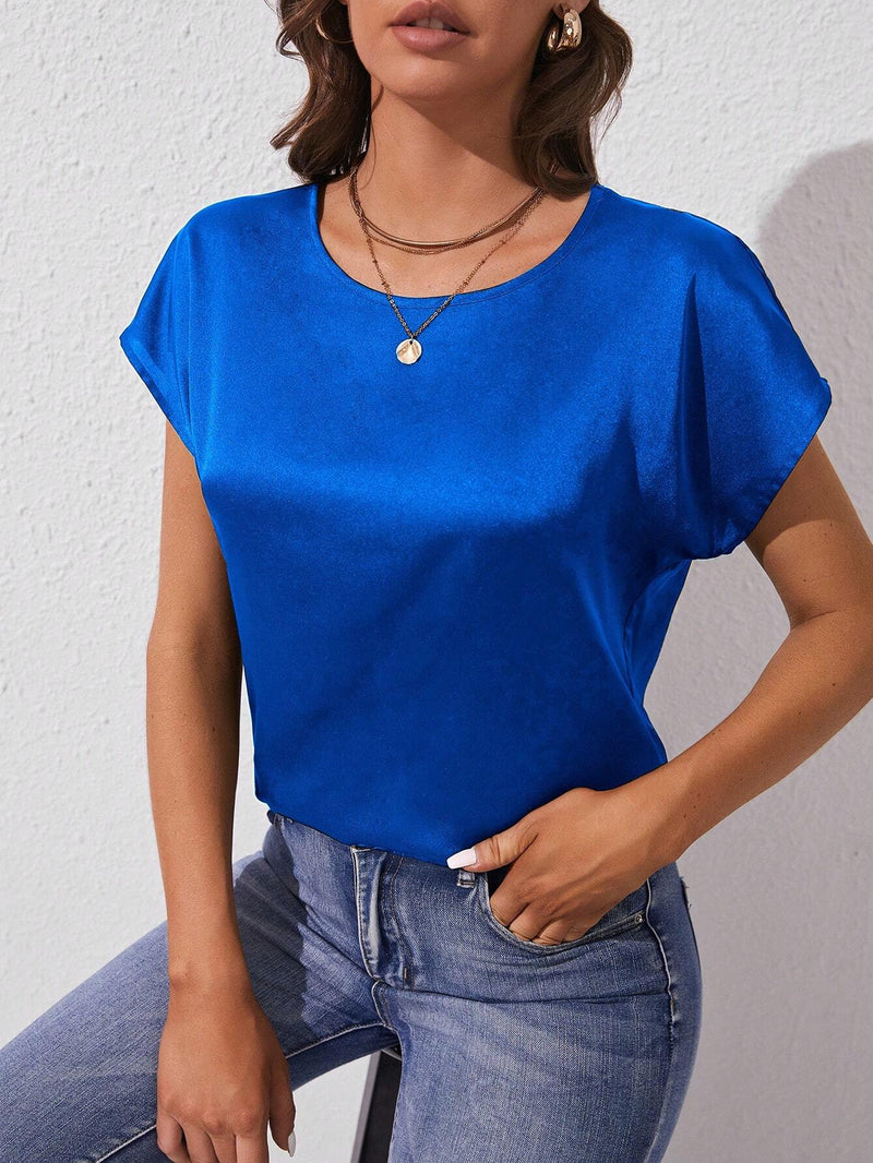 Tall Blusa unicolor de manga murcielago de saten