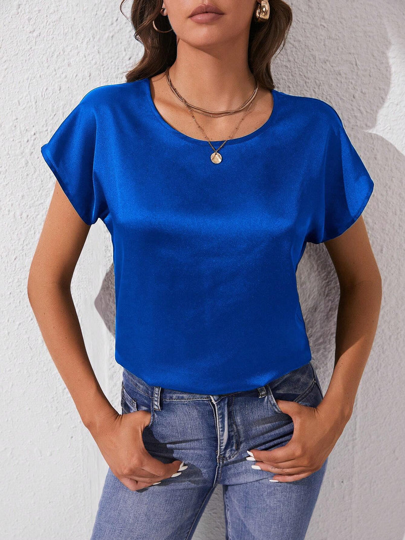 Tall Blusa unicolor de manga murcielago de saten