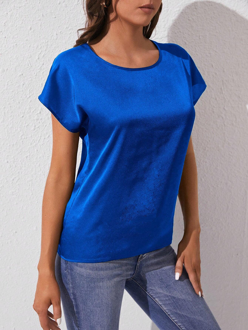 Tall Blusa unicolor de manga murcielago de saten