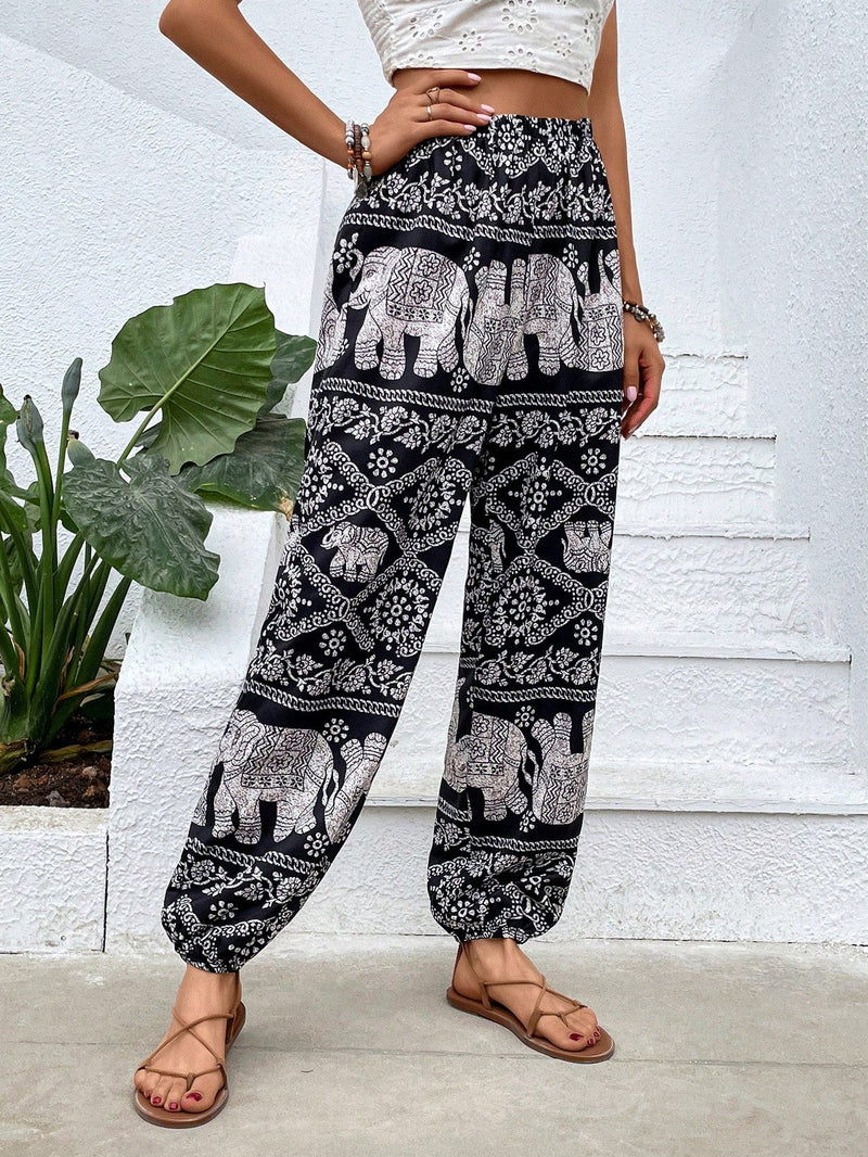 Pantalones jogger con estampado de elefante