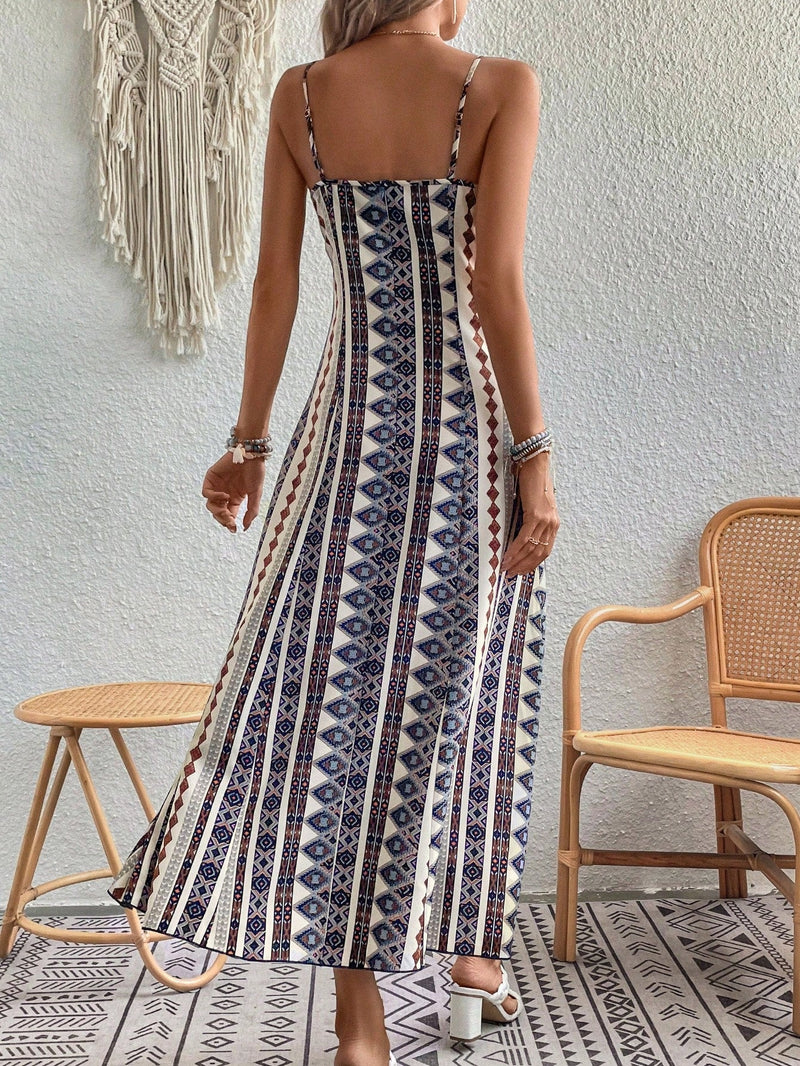 VCAY Vestido de tirantes con estampado geometrico de muslo con abertura