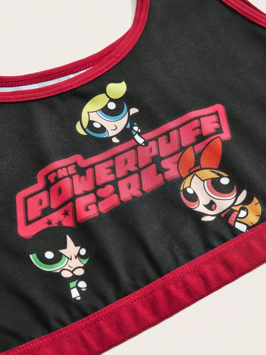 The Powerpuff Girls | ROMWE Set de lenceria con estampado de dibujos animados unido en contraste