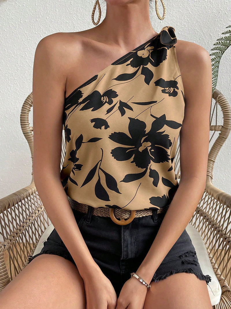 Clasi Blusa con estampado floral de un hombro