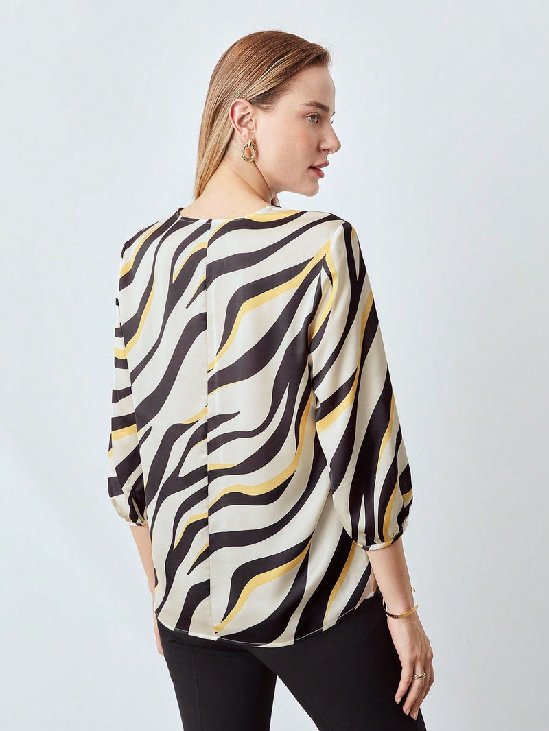 MOTF PREMIUM Blusa de cuello con cordon cebra