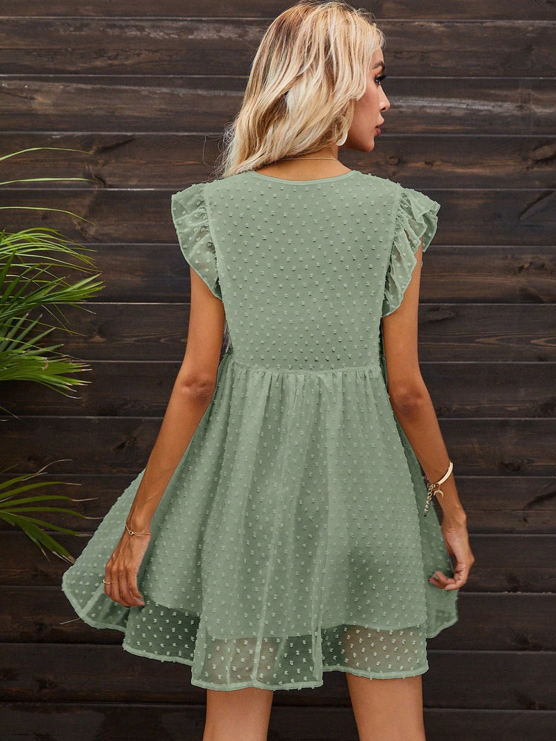 Frenchy Vestido smock de lunares ribete con fruncido