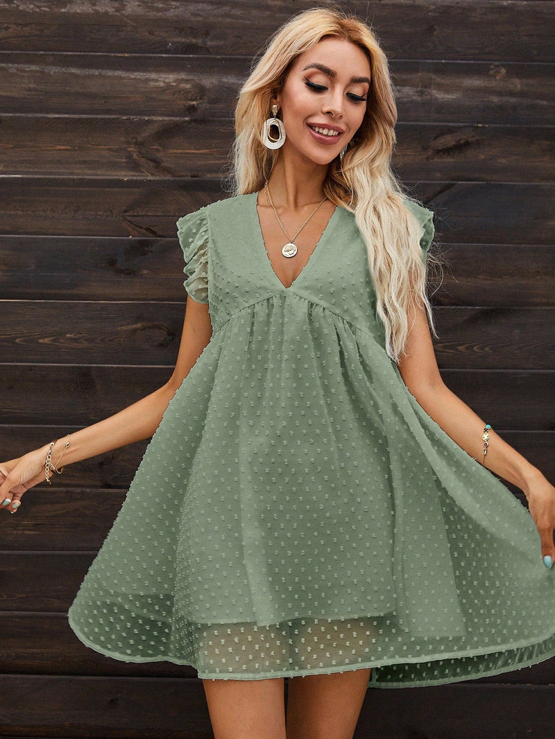 Frenchy Vestido smock de lunares ribete con fruncido