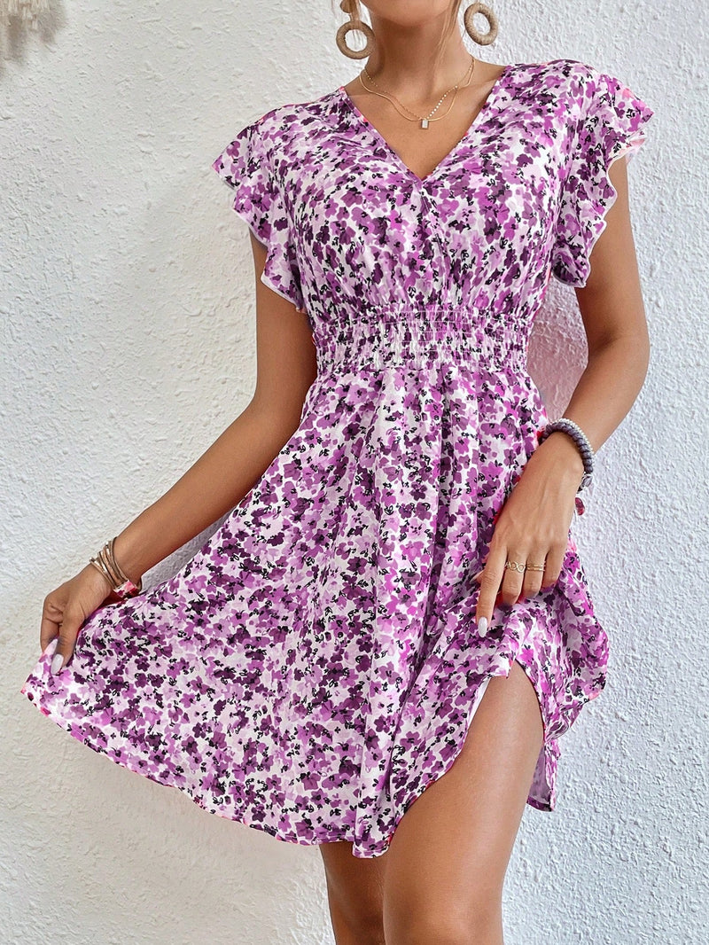 Frenchy Vestido con estampado floral ribete con fruncido