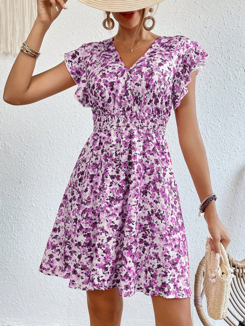 Frenchy Vestido con estampado floral ribete con fruncido