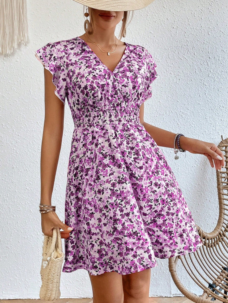 Frenchy Vestido con estampado floral ribete con fruncido