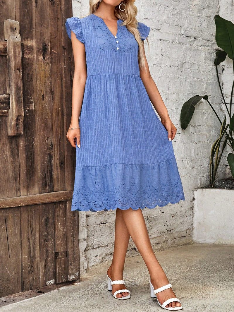 EMERY ROSE Vestido smock con bordado con ojal bajo con fruncido