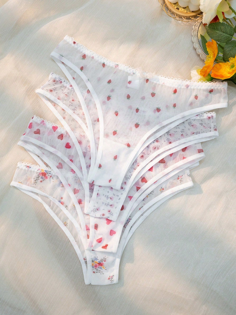 5 piezas Bragas floral & con estampado de corazon