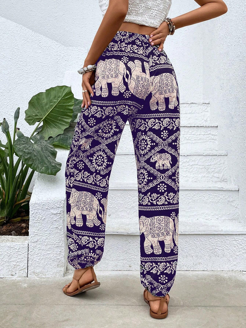 VCAY Pantalones zanahoria con estampado de elefante