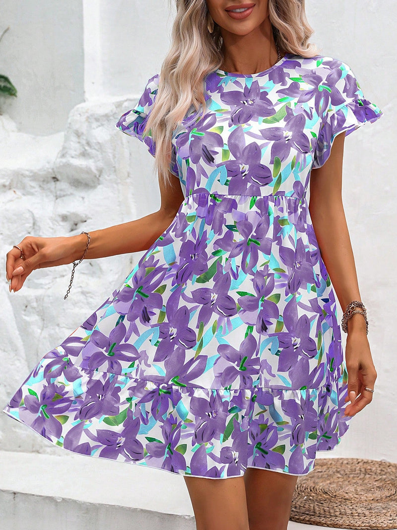 VCAY Vestido smock con estampado floral bajo con fruncido