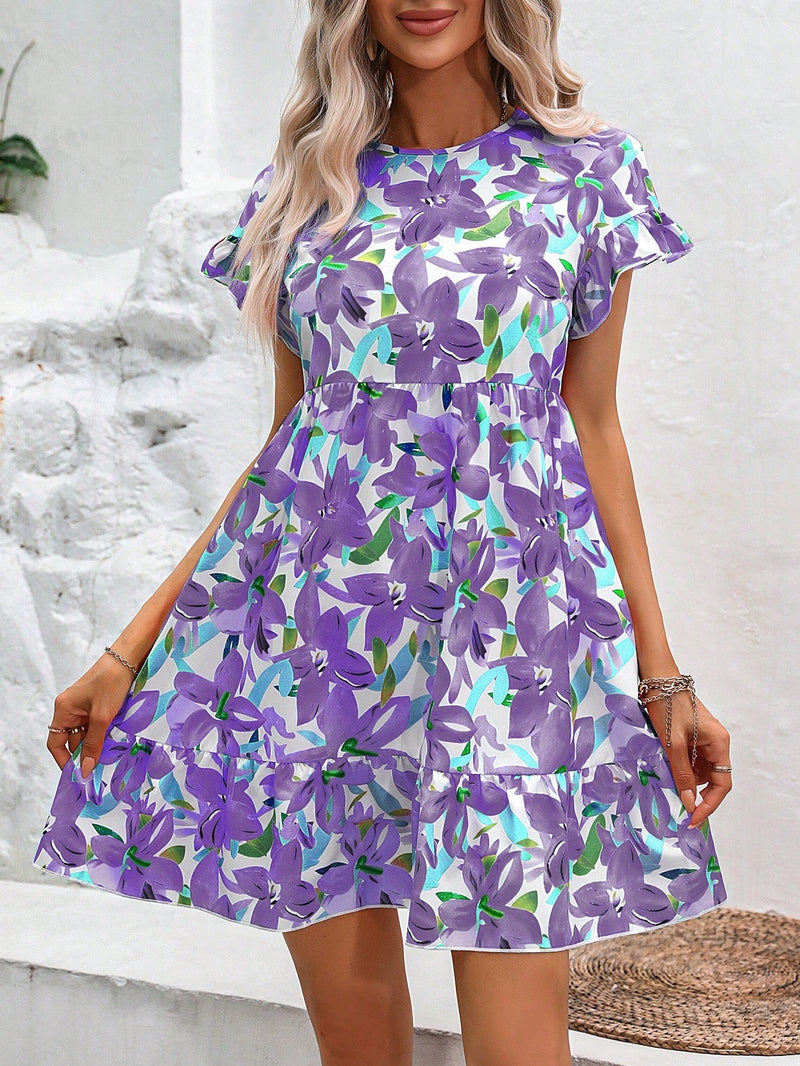 VCAY Vestido smock con estampado floral bajo con fruncido