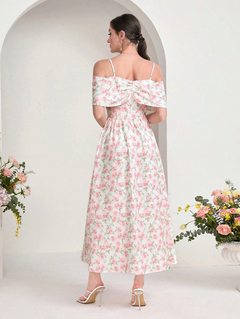 Modely Vestido floral de hombros descubiertos con lazo delantero