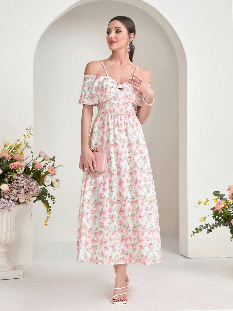 Modely Vestido floral de hombros descubiertos con lazo delantero