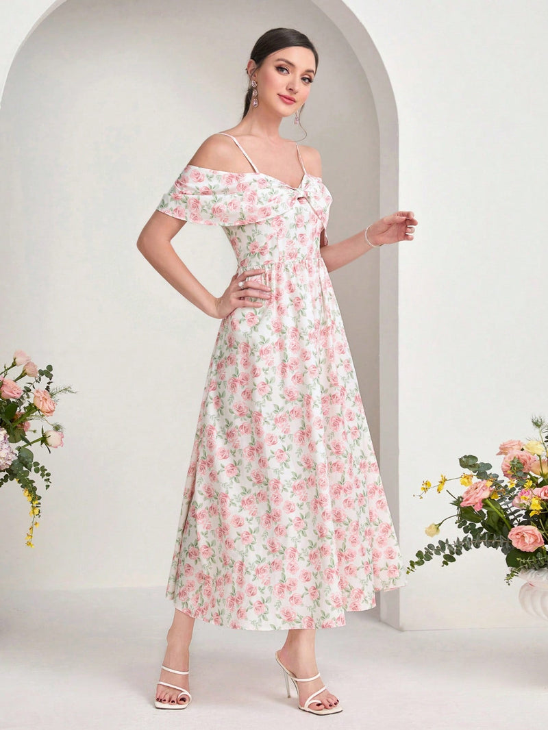 Modely Vestido floral de hombros descubiertos con lazo delantero