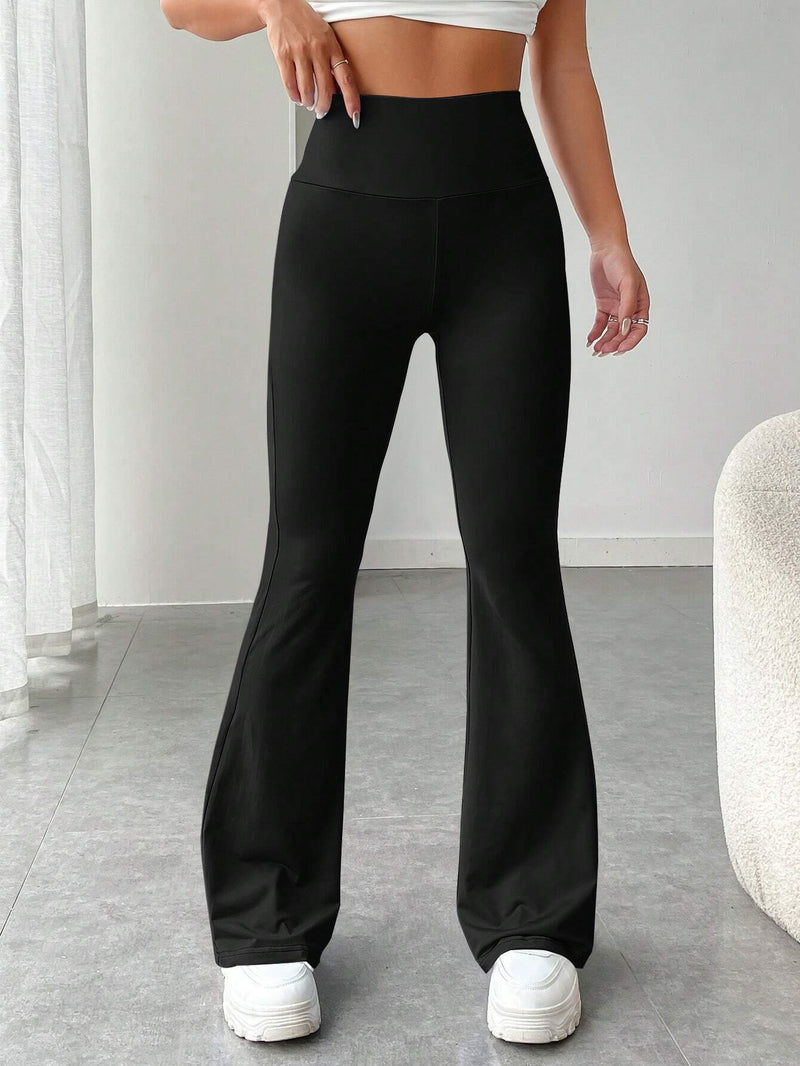 EZwear Pantalones Solidos Con Piernas Acampanadas De Coquette