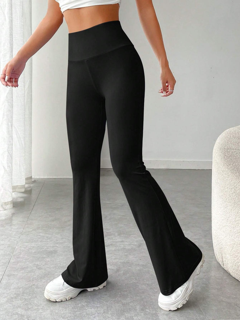 EZwear Pantalones Solidos Con Piernas Acampanadas De Coquette