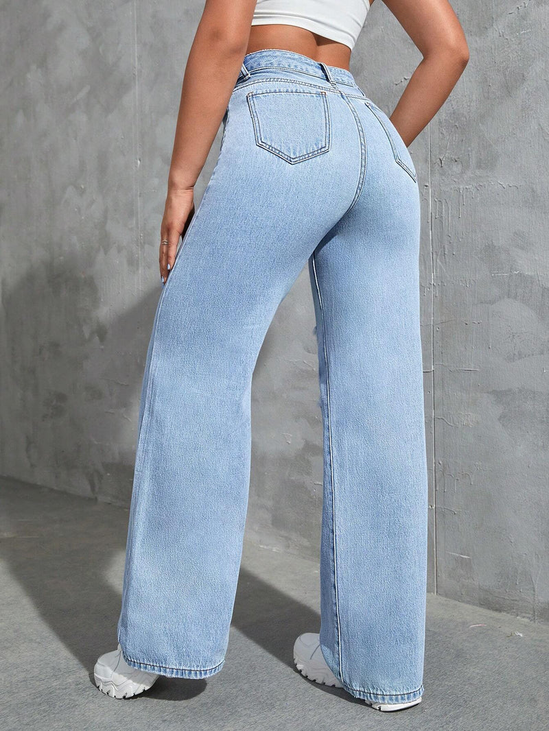 EZwear Jeans Azules De Pierna Ancha Rotos