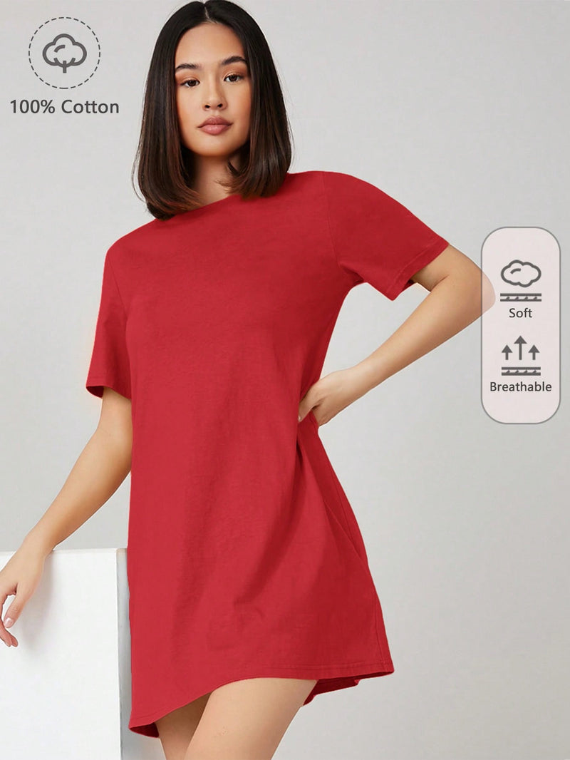 BASICS Vestido camiseta unicolor de 100% algodon