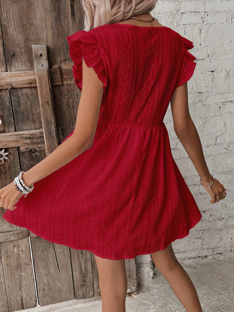 Frenchy Vestido smock con bordado con ojal ribete con fruncido