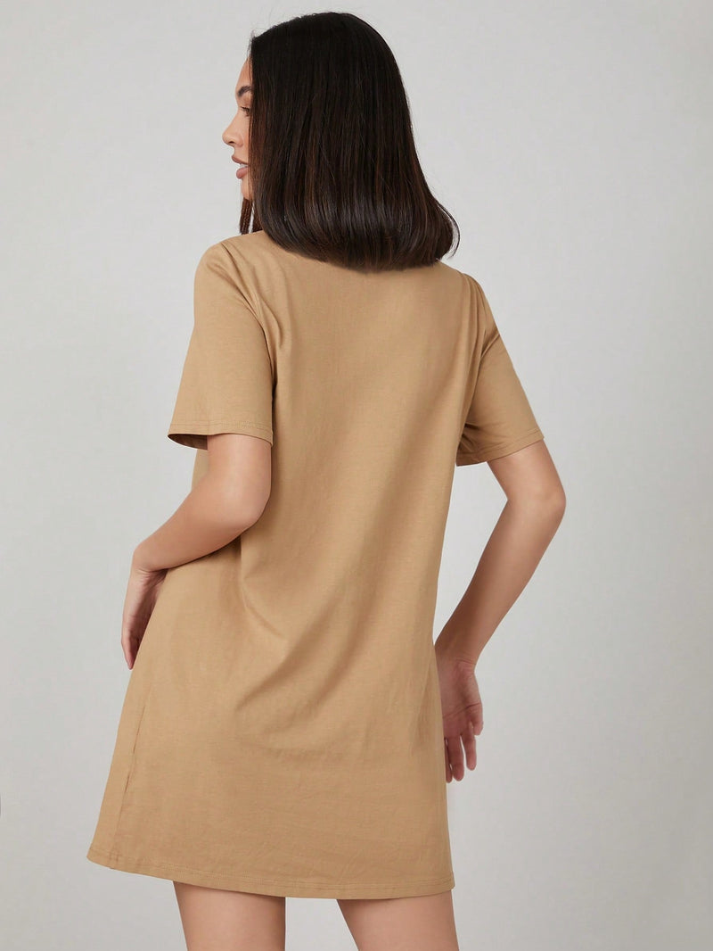 BASICS Vestido camiseta unicolor de 100% algodon