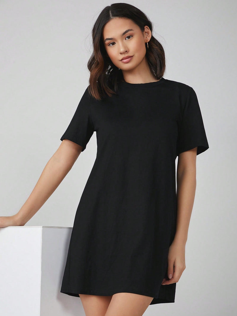 BASICS Vestido camiseta unicolor de 100% algodon