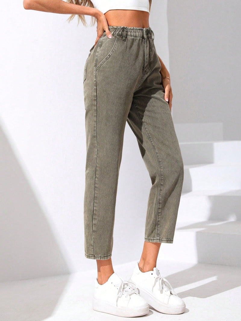 EZwear Jeans de ajuste mom de cintura con volante