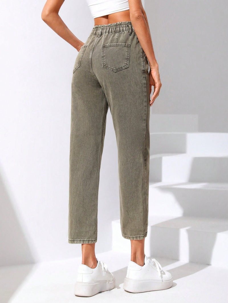 EZwear Jeans de ajuste mom de cintura con volante