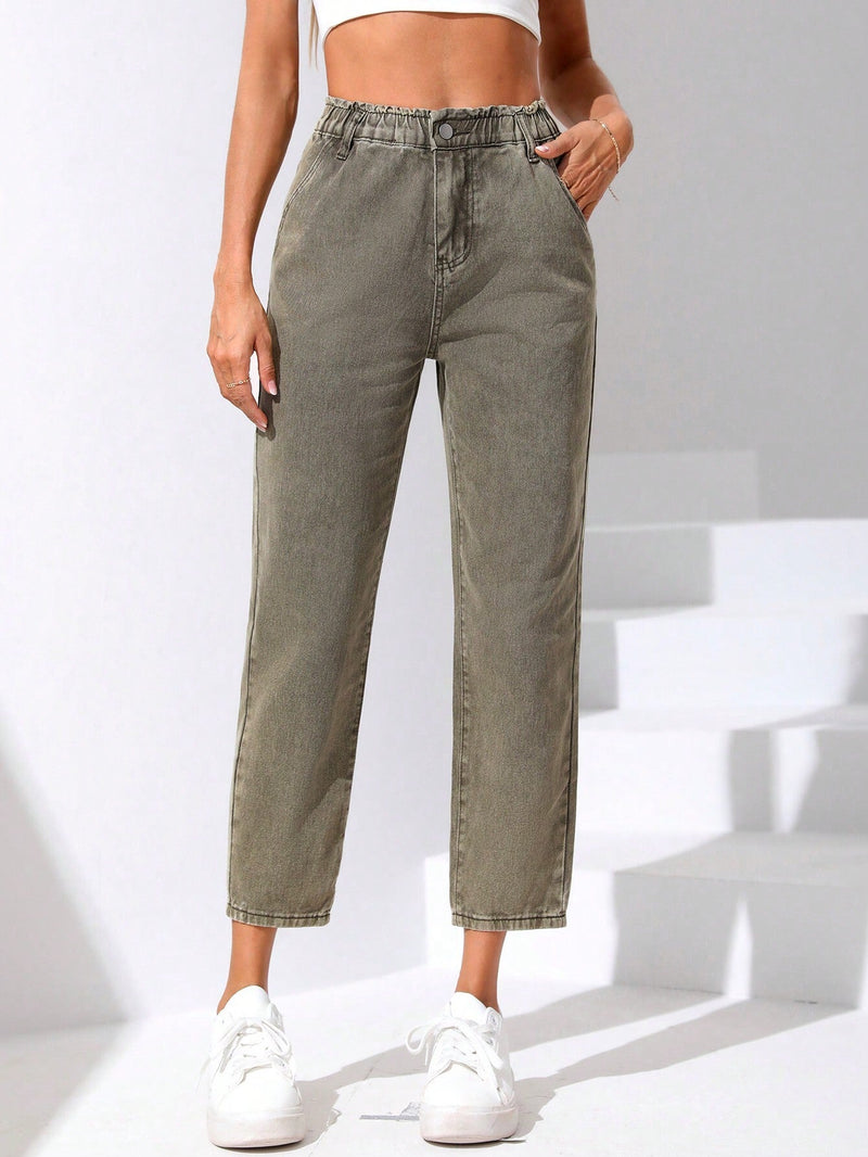 EZwear Jeans de ajuste mom de cintura con volante